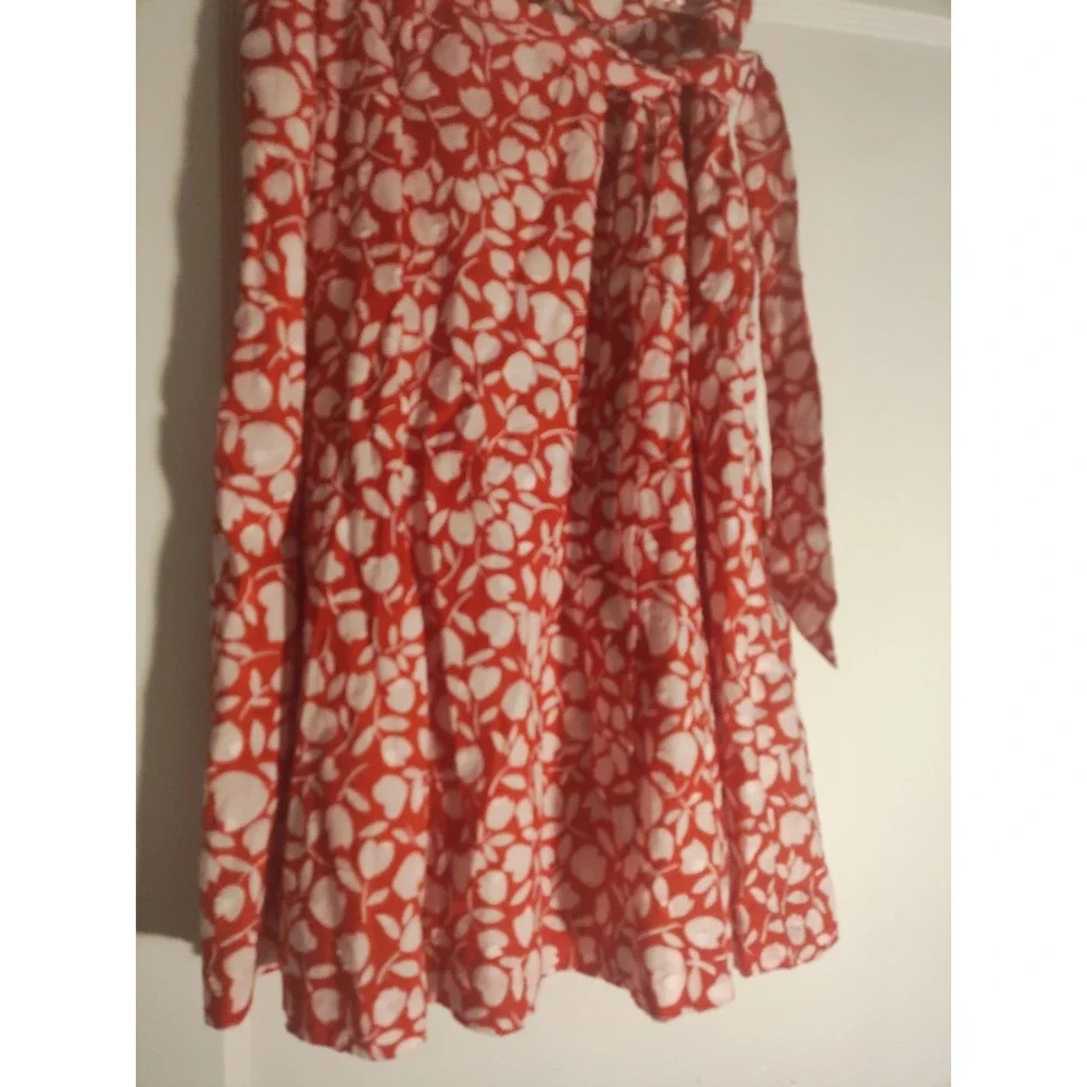 Talbots Women's 6 Red White Floral Pleated Midi Skirt Tie Waist Lined Preppy
